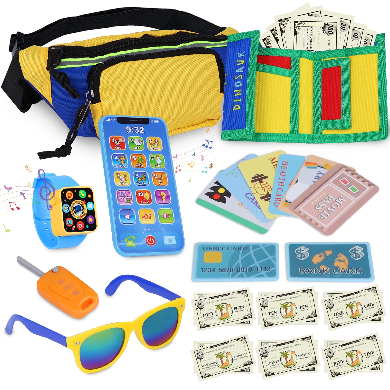 Learn2M Play Purse with dinosaur wallet for imaginative play and pretend shopping