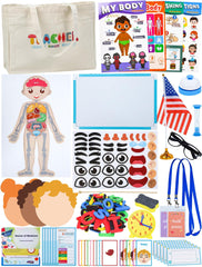 Learn2M pretend teacher bag and whiteboard for imaginative learning and organization.