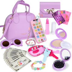 Learn2M purple play purse with bag for imaginative pretend play.