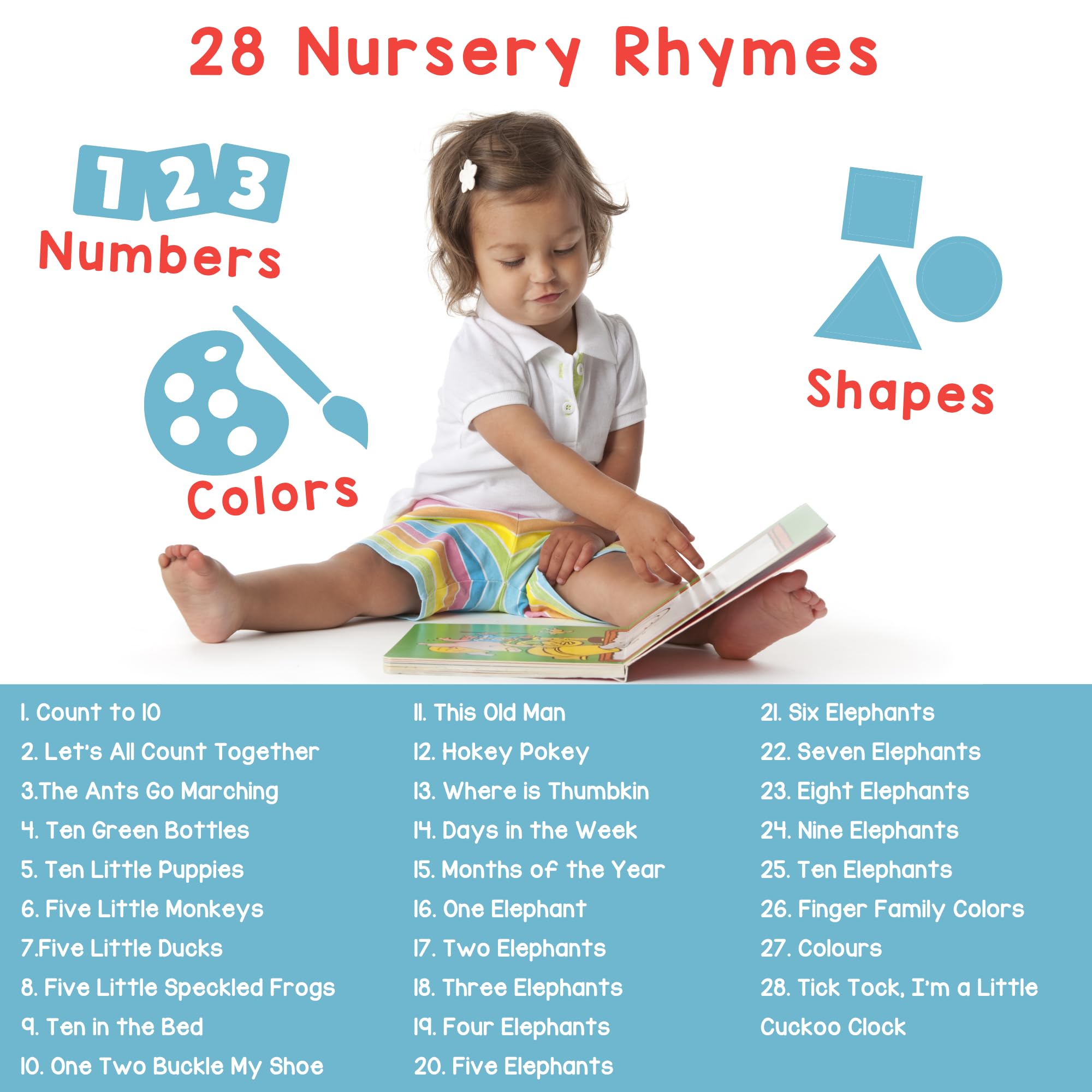 Learning Bugs 28-songs button panel encourages interactive counting and color recognition.