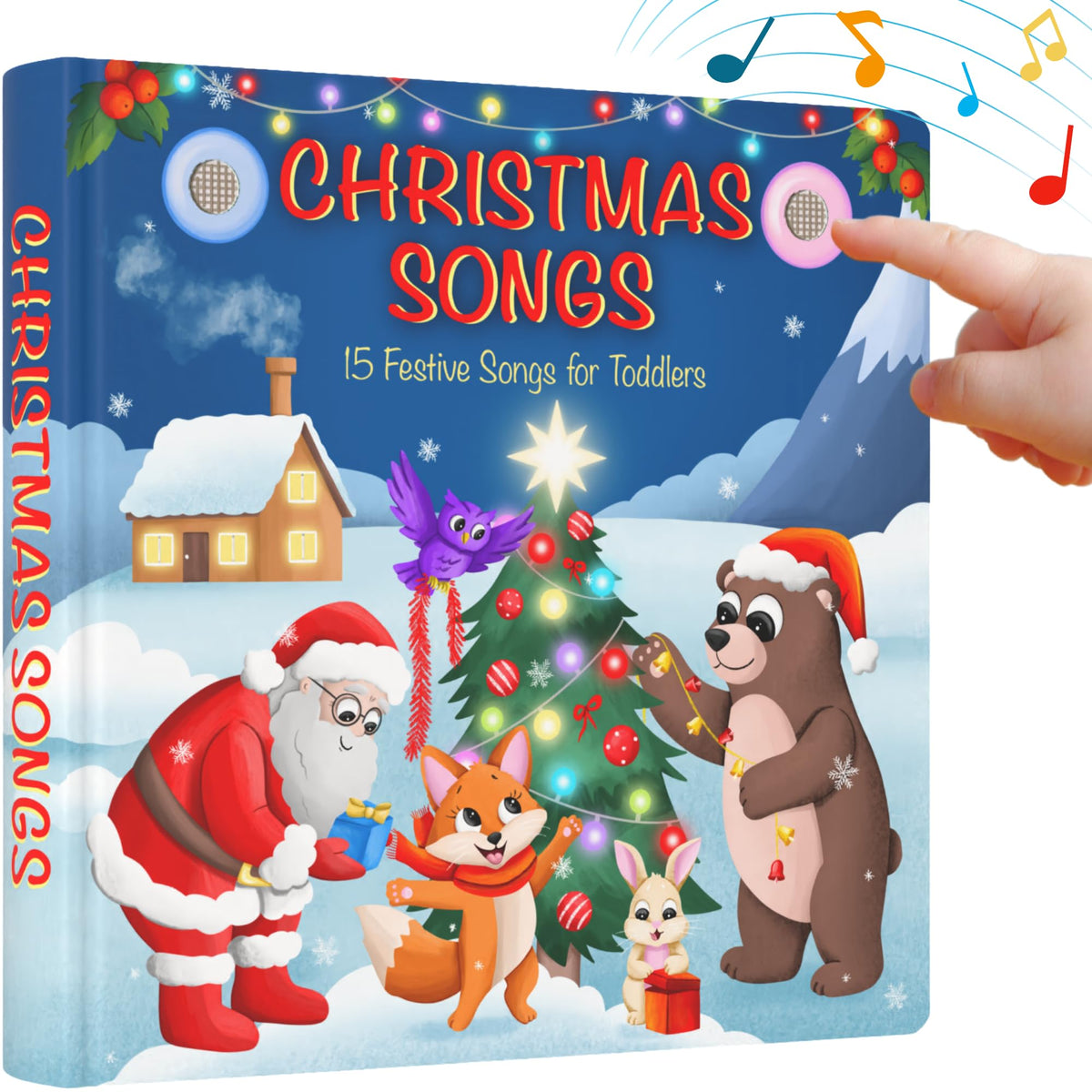 LEARNING BUGS Christmas Songs book cover with 28 buttons for interactive learning.