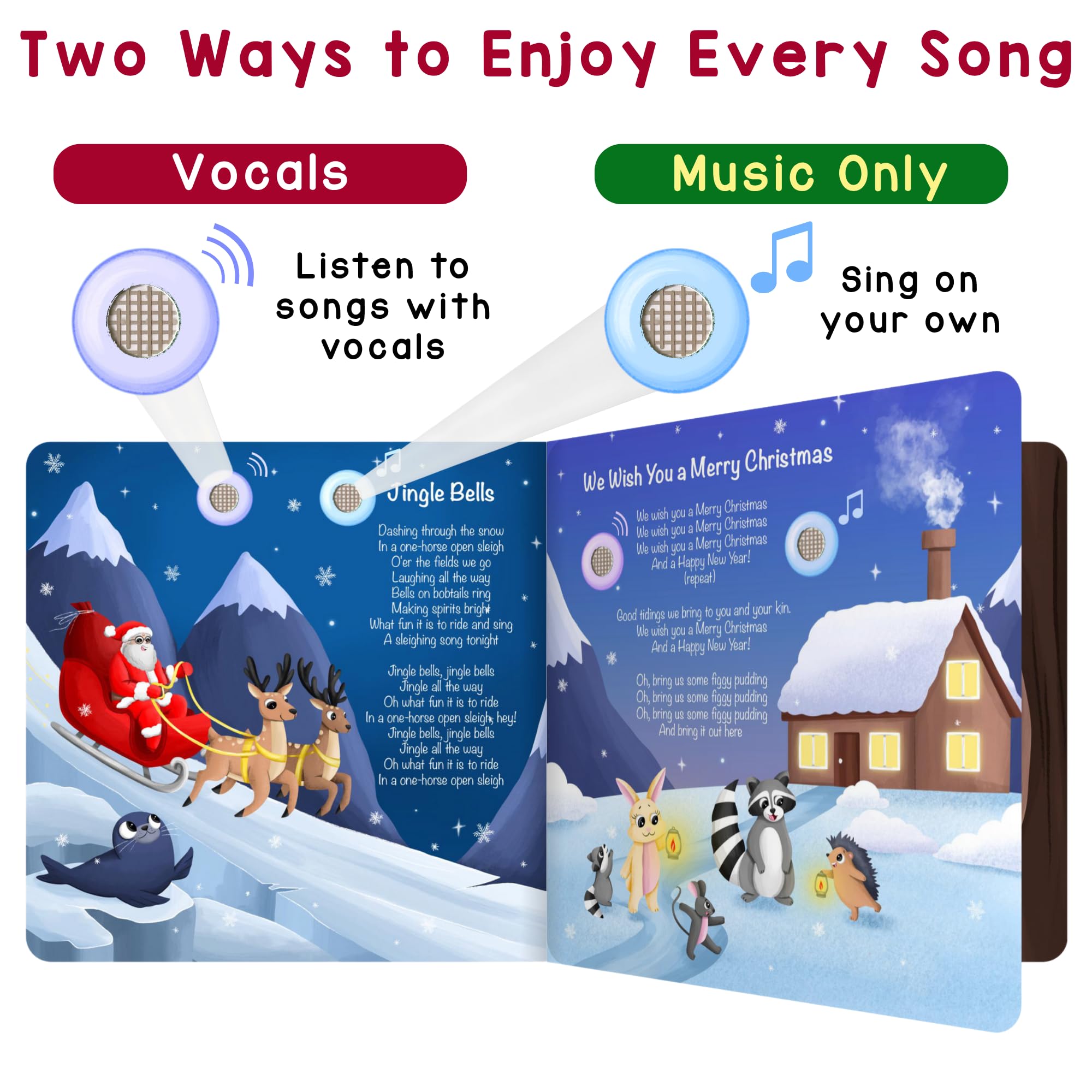 LEARNING BUGS Christmas Songs bright illustrations engage toddlers during song time.