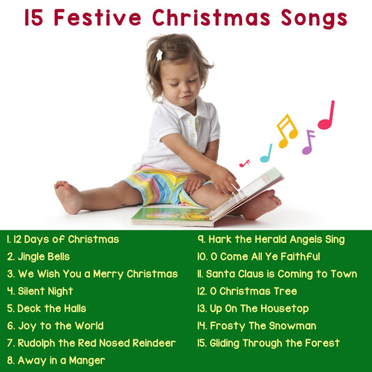 LEARNING BUGS Christmas Songs lyrics page with buttons for sing-along play.
