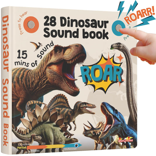 Learning Bugs Dinosaur Sound Book cover invites curious kids to start a prehistoric reading journey.