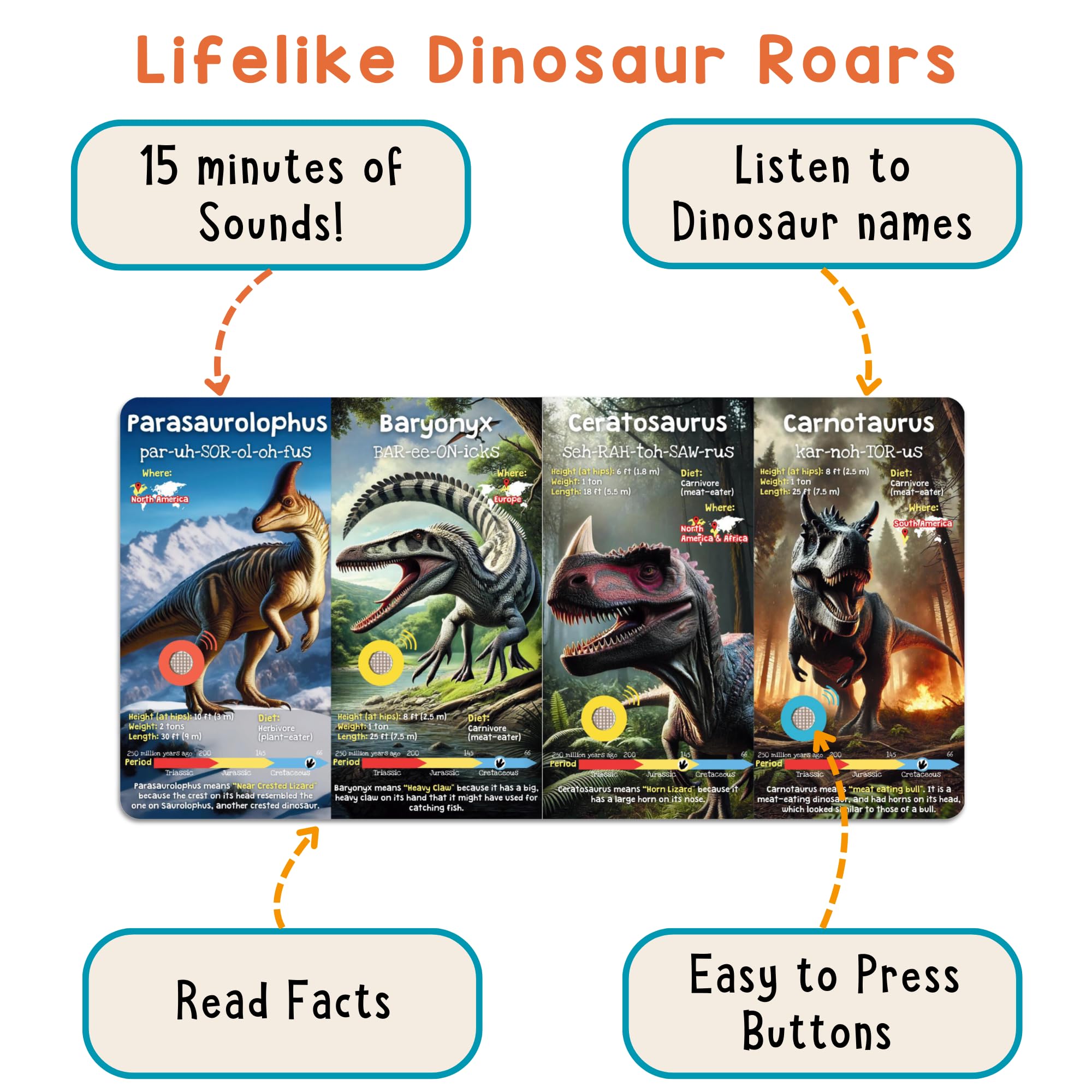 Learning Bugs Dinosaur Sound Book in-use during car ride supports quiet, imaginative play.