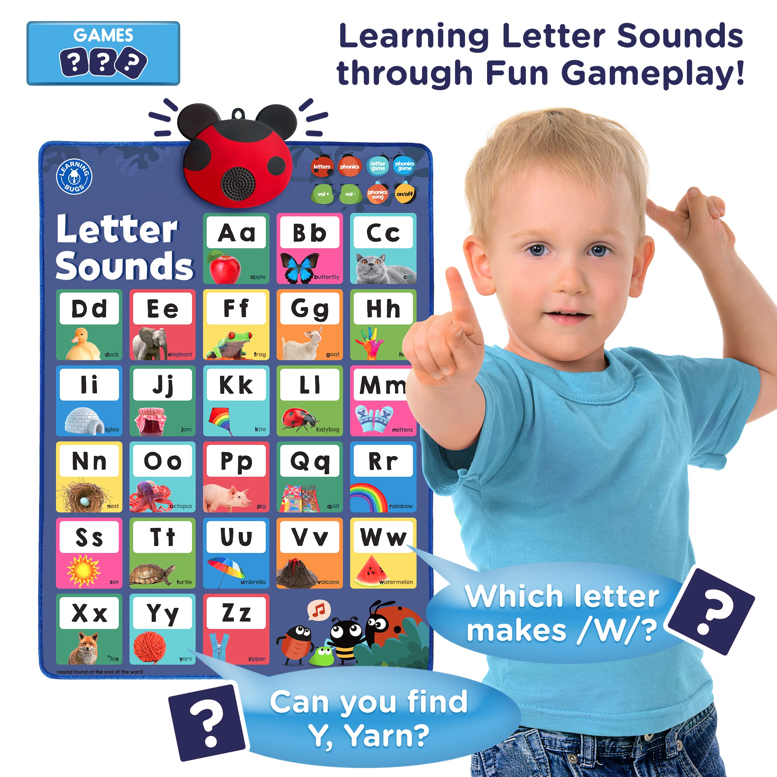 LEARNING BUGS Games mode offers interactive phonics practice in a fun way