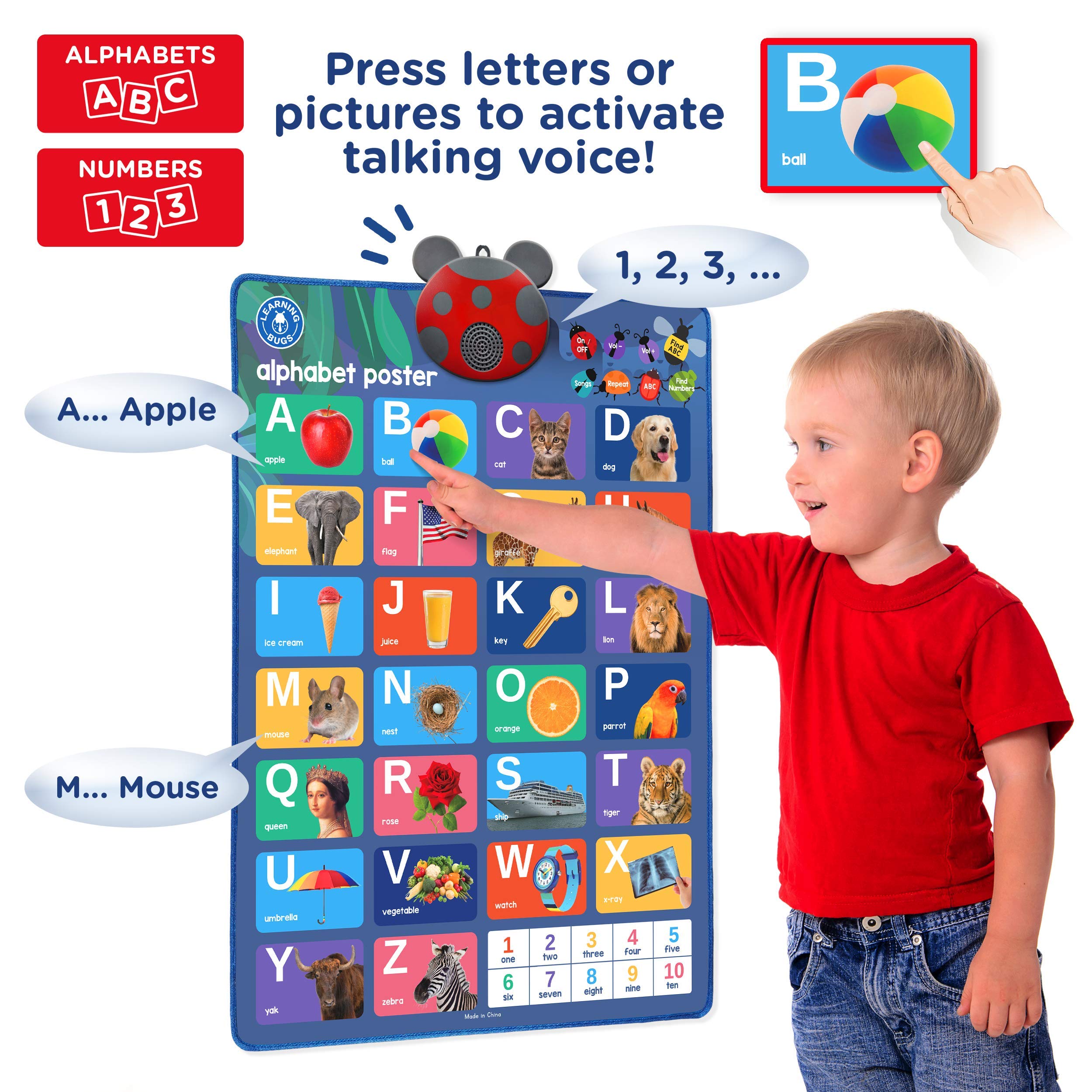 Learning Bugs interactive buttons on the wall chart boosting oral practice for letters.