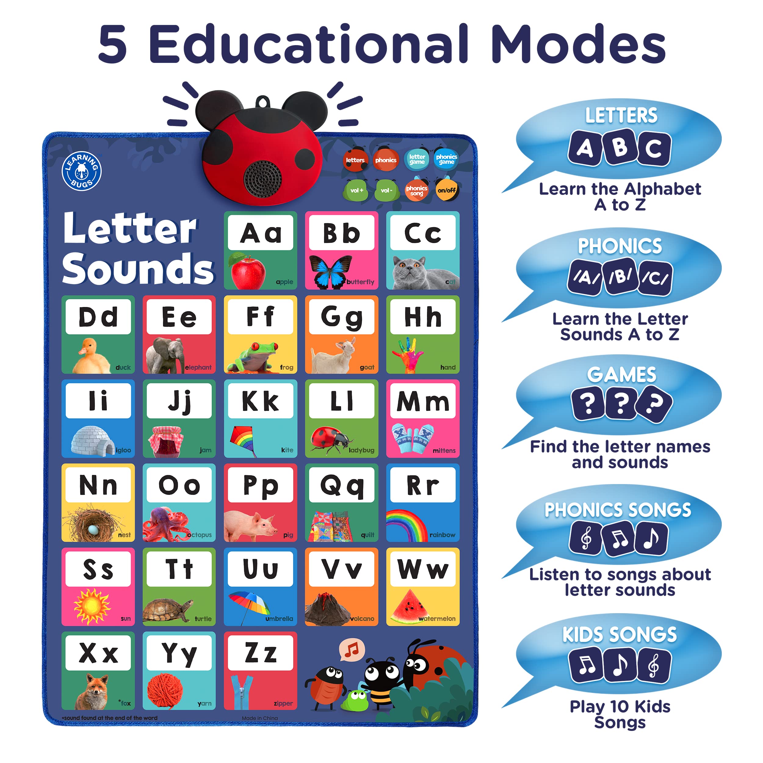LEARNING BUGS Letters mode provides immediate audio feedback for letter recognition