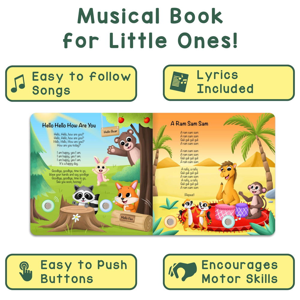Printed lyrics on each page guide kids through the song.