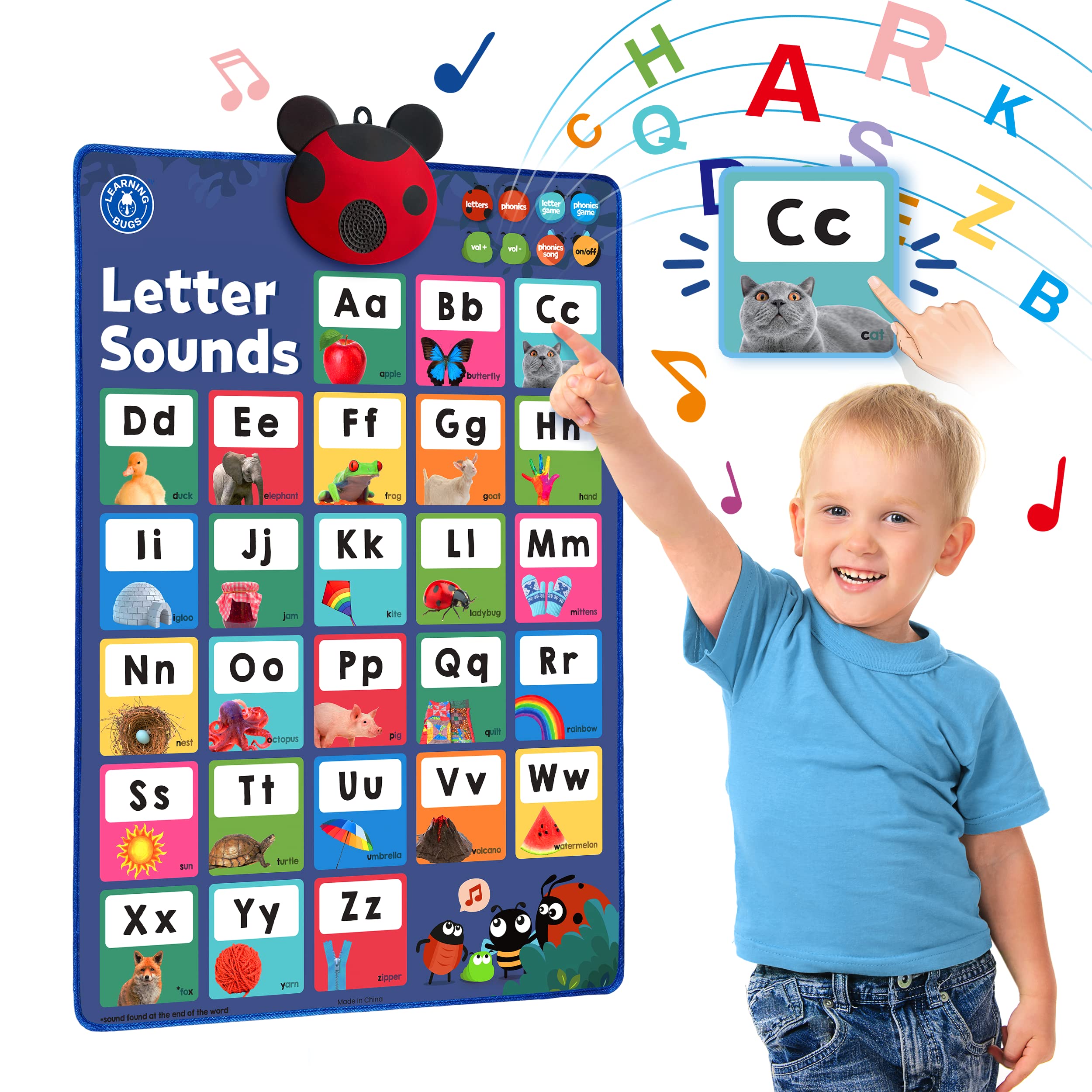 LEARNING BUGS Press to Learn Phonics Poster engaging letters and sounds for early readers
