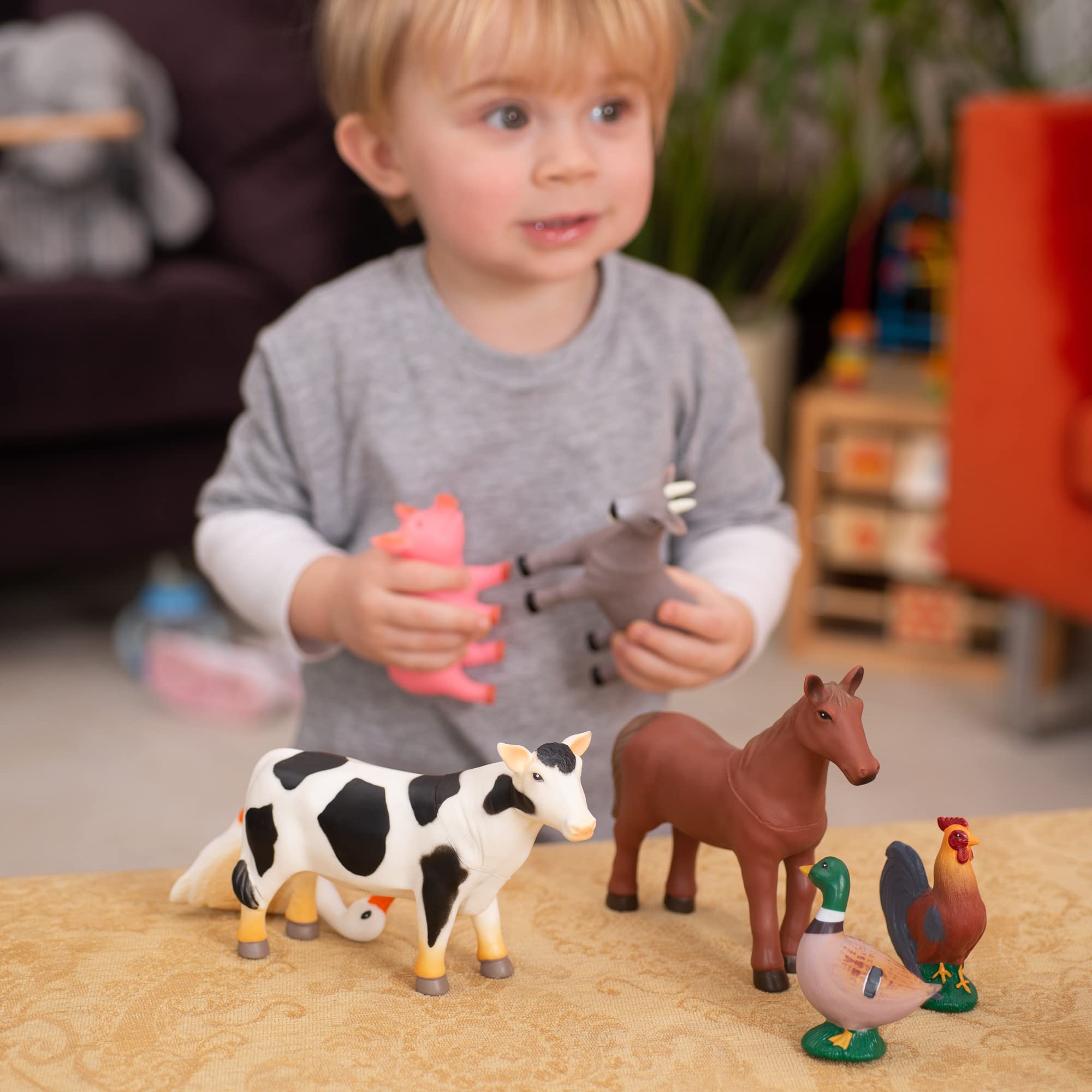 Learning Minds carry box for farm figures storage and organization.