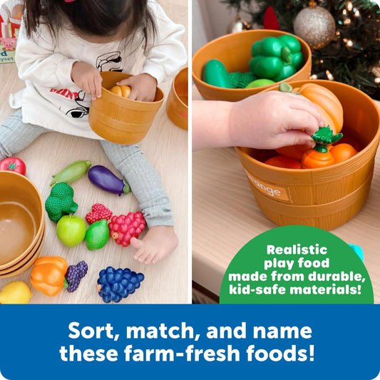 Learning Resources close-up of lifelike fruits and vegetables promoting tactile play