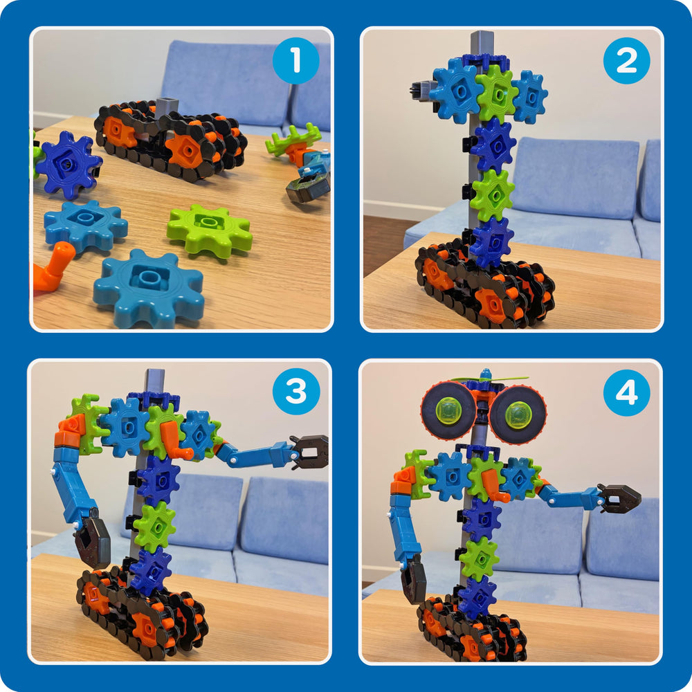 Learning Resources Gears! Gears! Gears! Robots in Motion connectors support easy builds.