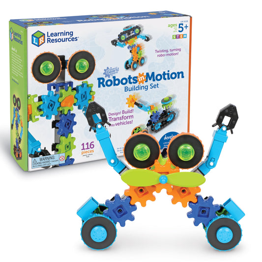 Learning Resources Gears! Gears! Gears! Robots in Motion rolling treads enable smooth movement.