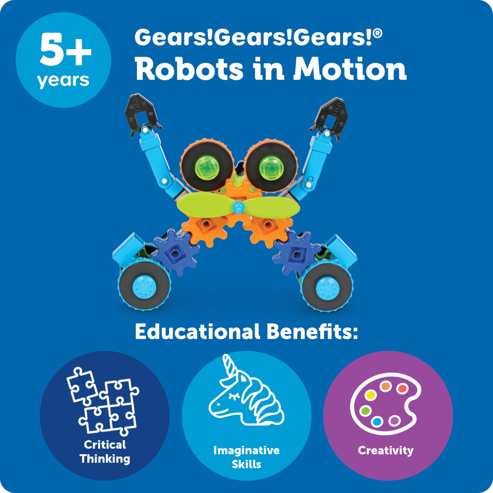 Learning Resources Gears! Gears! Gears! Robots in Motion STEM Activity Guide supports exploration.