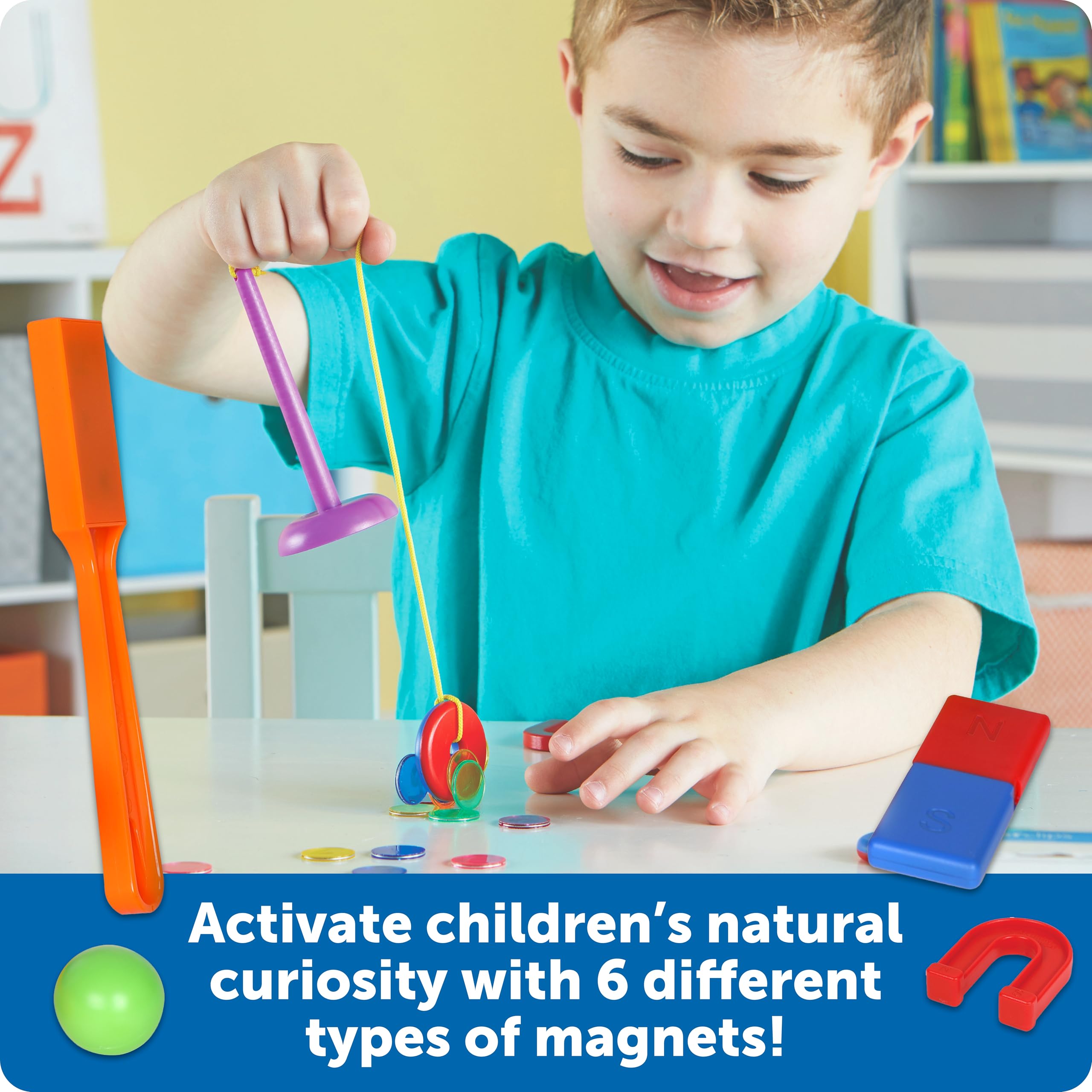 Learning Resources colorful chips and magnetic balls organized to spark hands-on experiments