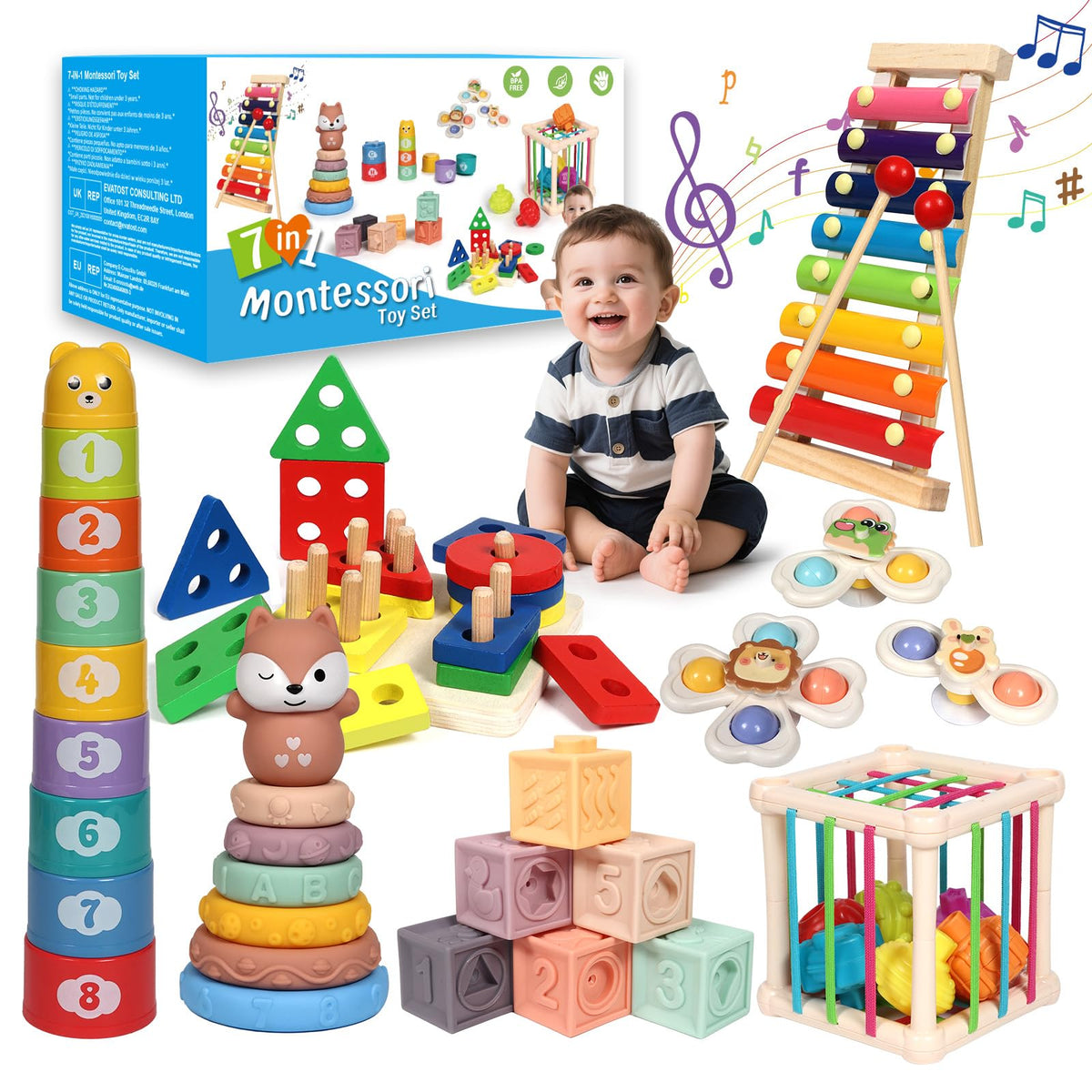 LearnToy 7-in-1 stackable blocks boost fine motor skills and spatial awareness.