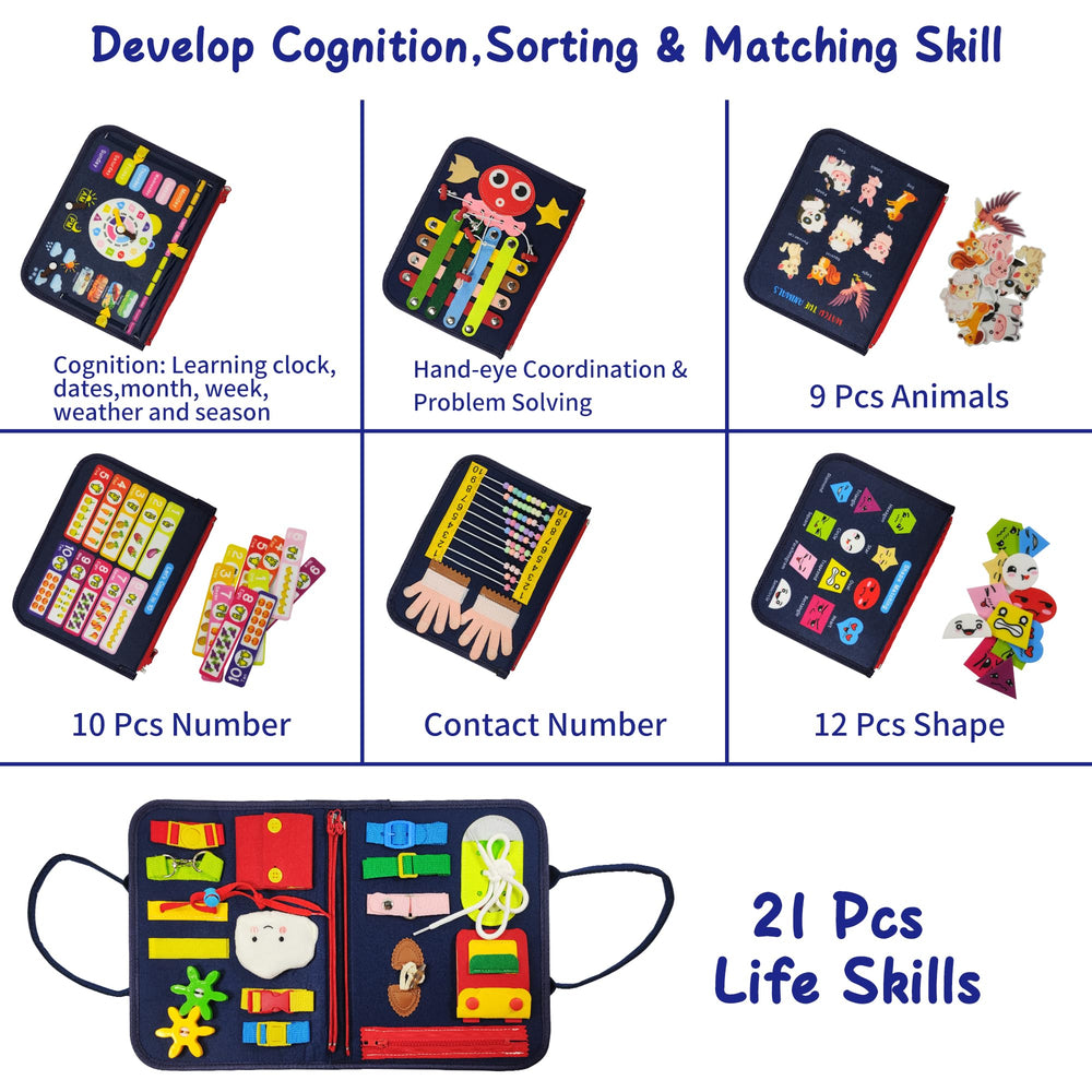 LearnToy Montessori Busy Board clock and calendar pages support early time concepts