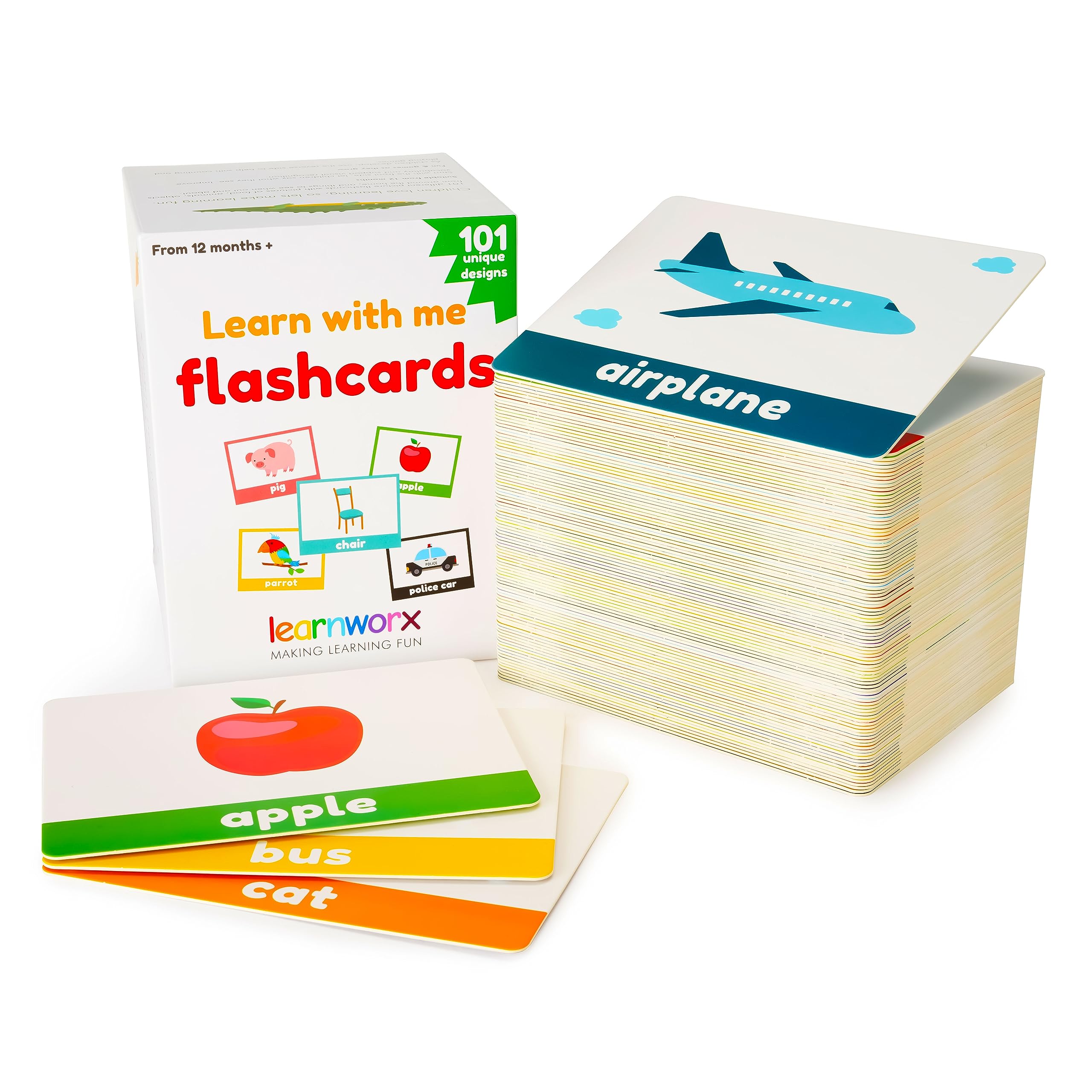 LearnWorx 101 baby flash cards cover with bright illustrations to spark early vocabulary.
