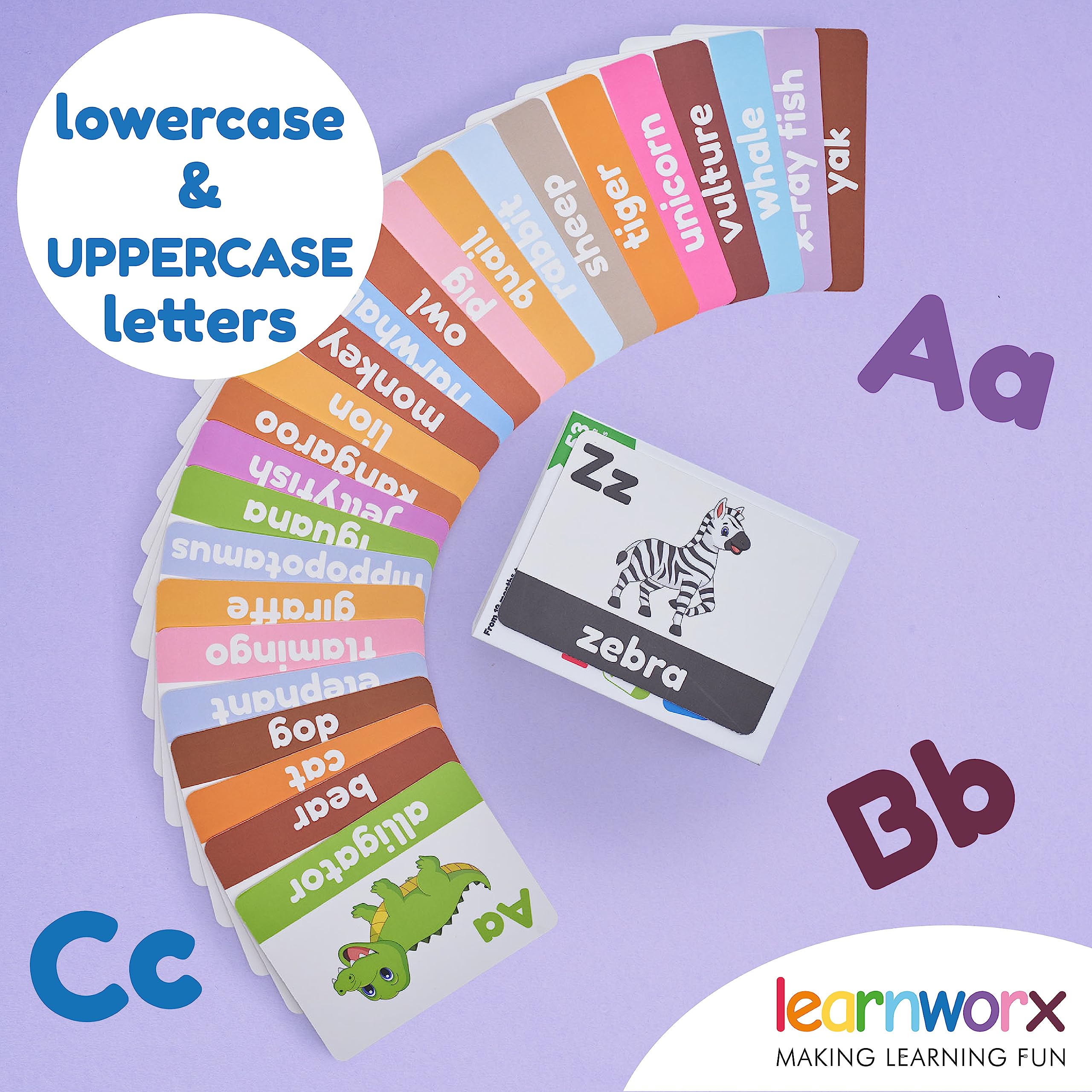 Learnworx animal flashcards A-Z with playful illustrations to spark curiosity