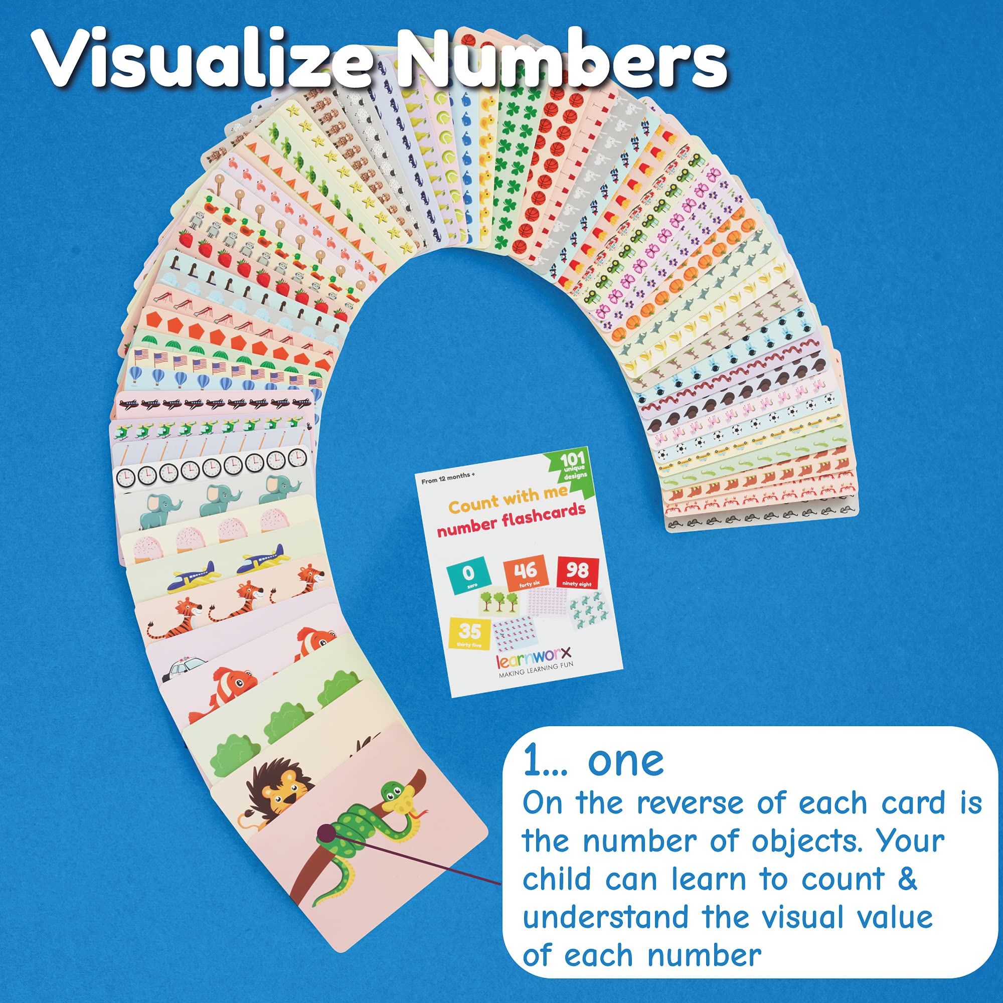 Learnworx Number Flash Cards visual-colorful-graphics: bright colors capture toddlers' attention and curiosity.