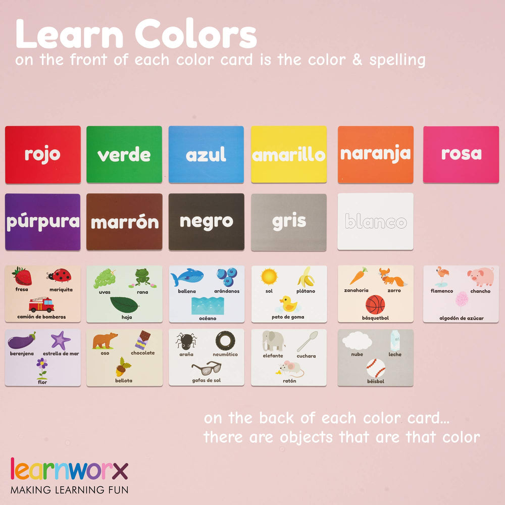 Learnworx Spanish flash cards colors showing vivid palettes for color recognition