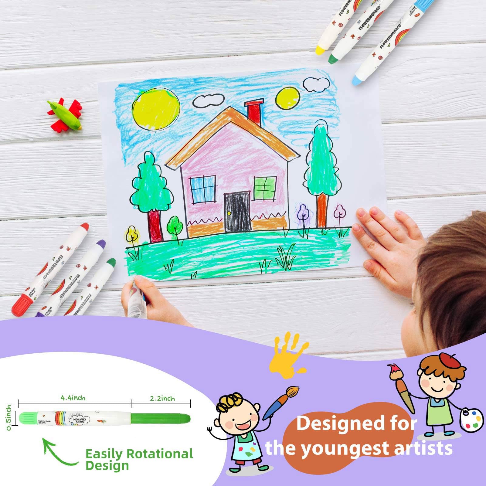 Lebze washable crayons wipe away with soap and water after doodles.