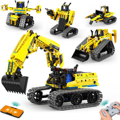 LECPOP 5-in-1 building toy excavator front view promotes hands-on construction and creativity.