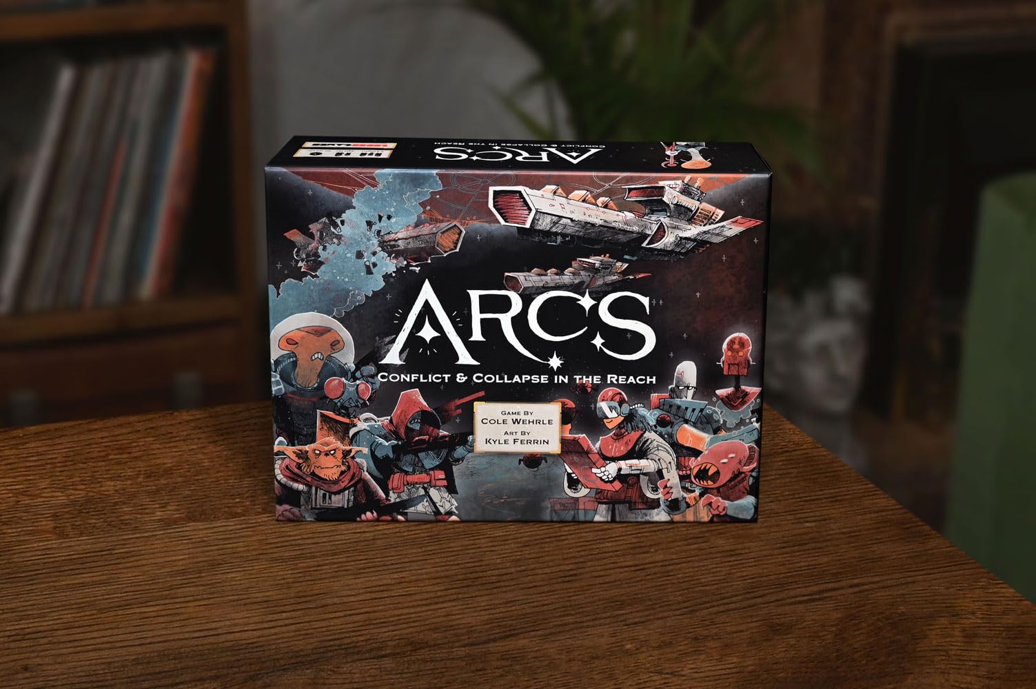 Leder Games Arcs box front showcases iconic art and promise of conflict.