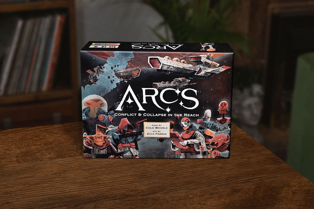 Leder Games Arcs box front showcases iconic art and promise of conflict.