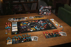 Leder Games Arcs engraved dice highlight tactile strategy and fast combat decisions.