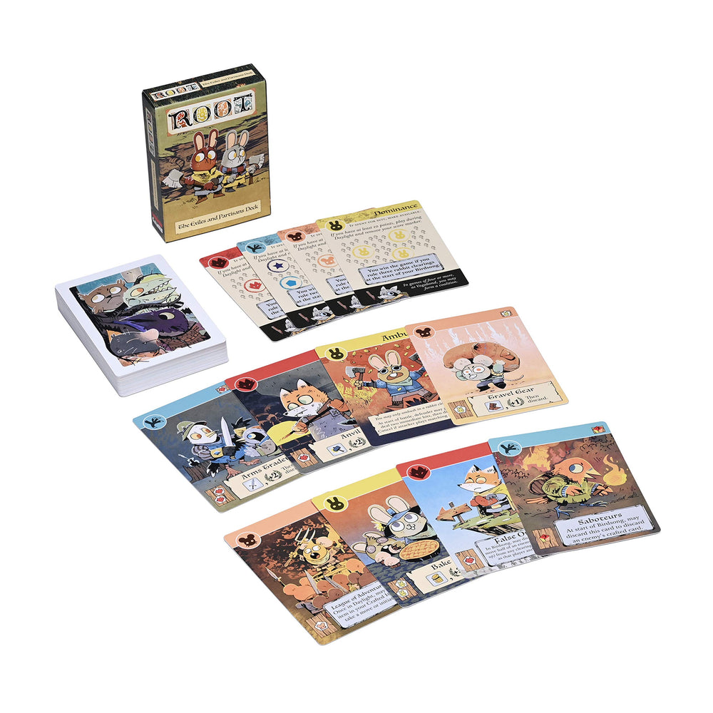 Leder Games Root Exiles and Partisans card art illustrating fresh abilities.