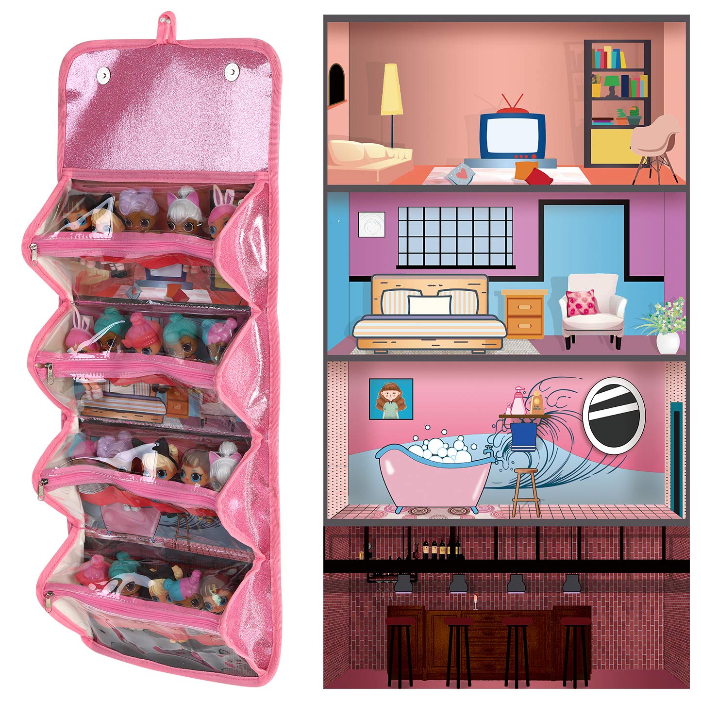 Leeche doll storage bag in PU leather for durable daily use.