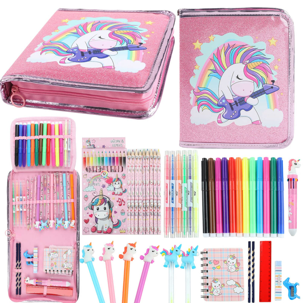 Leeche fruit scented markers inside the unicorn pencil case for vibrant art on the go
