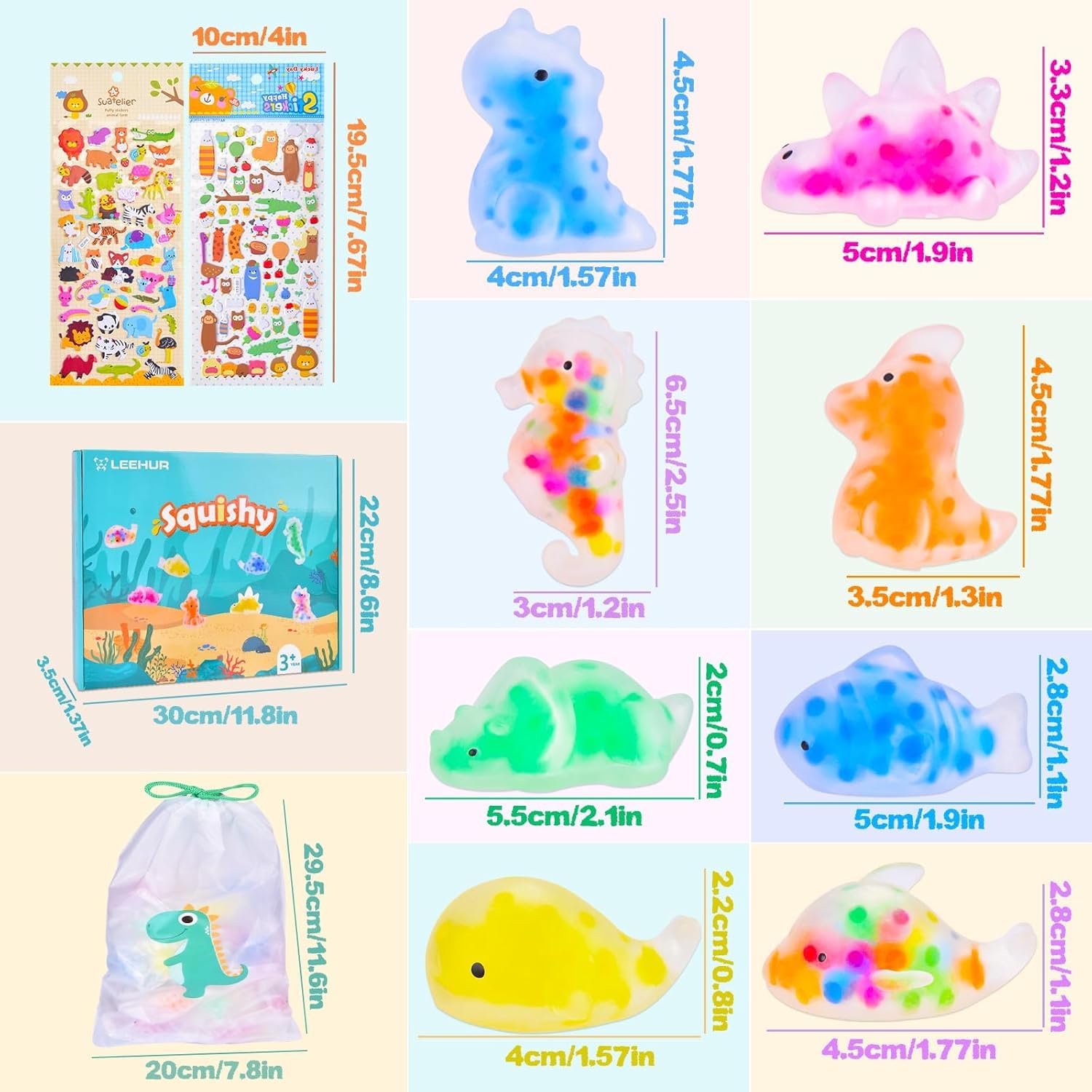 LEEHUR stickers included with squishies for decoration and rewards