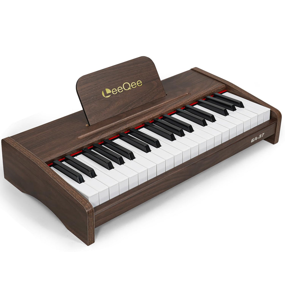 LeeQee 37-key wooden keyboard for kids, ideal for early music exploration.