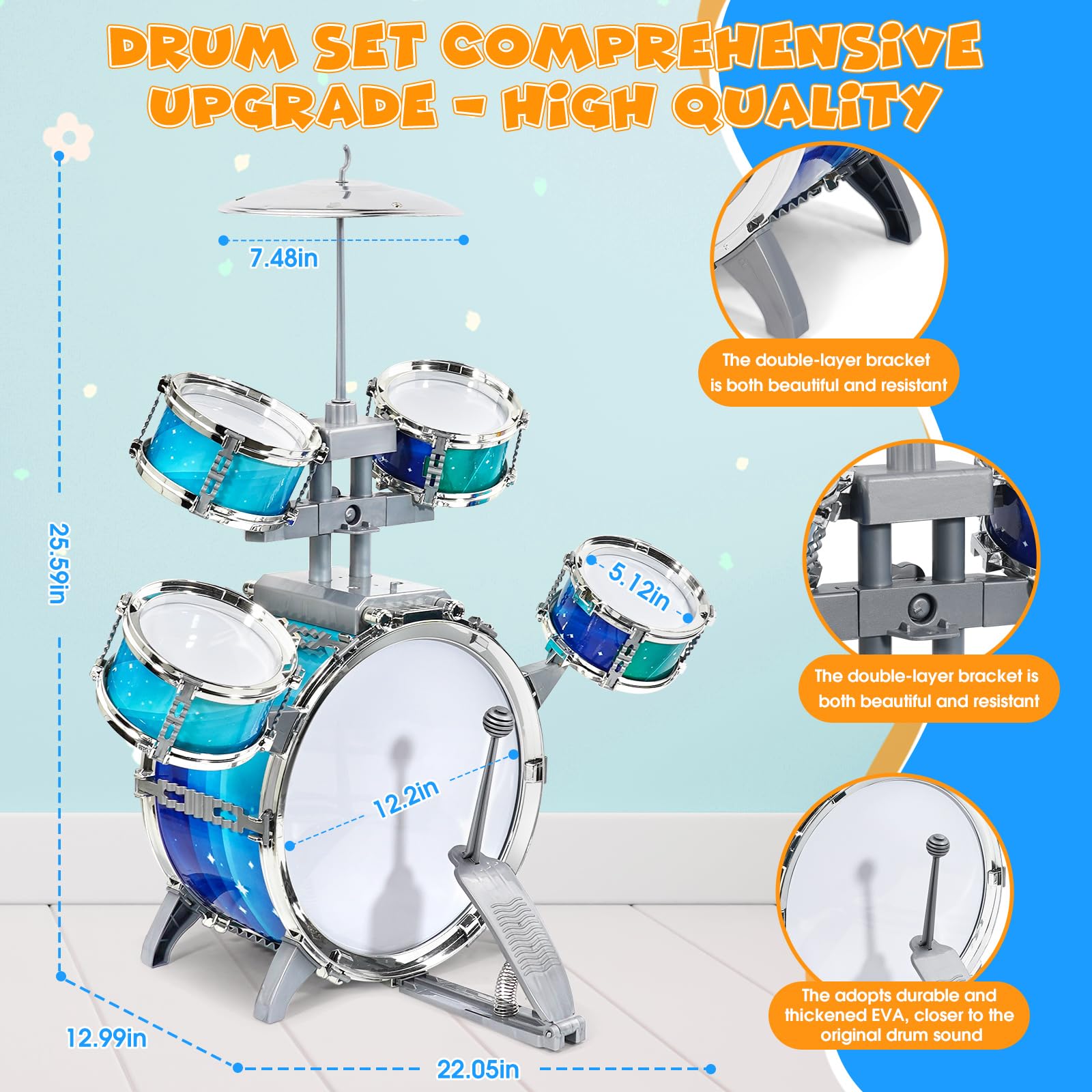 LeeQee drum set cymbal adding bright accents to early beats