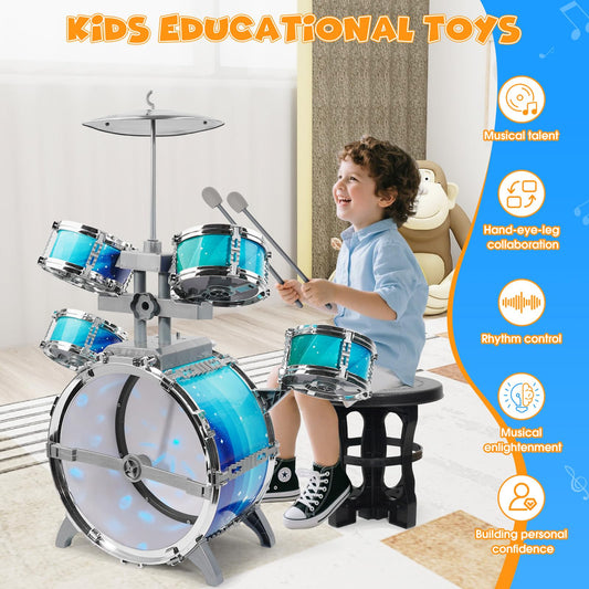 LeeQee drum set for kids showing two medium drums for pattern play