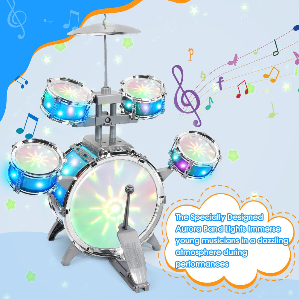 LeeQee kids drum set with two small drums for compact space use