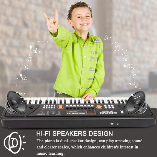 LeeQee kids piano displaying built-in demo songs for learning
