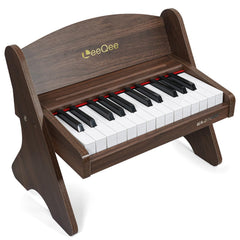 LeeQee Kids Piano Keyboard 25-key wooden frame invites beginner exploration.