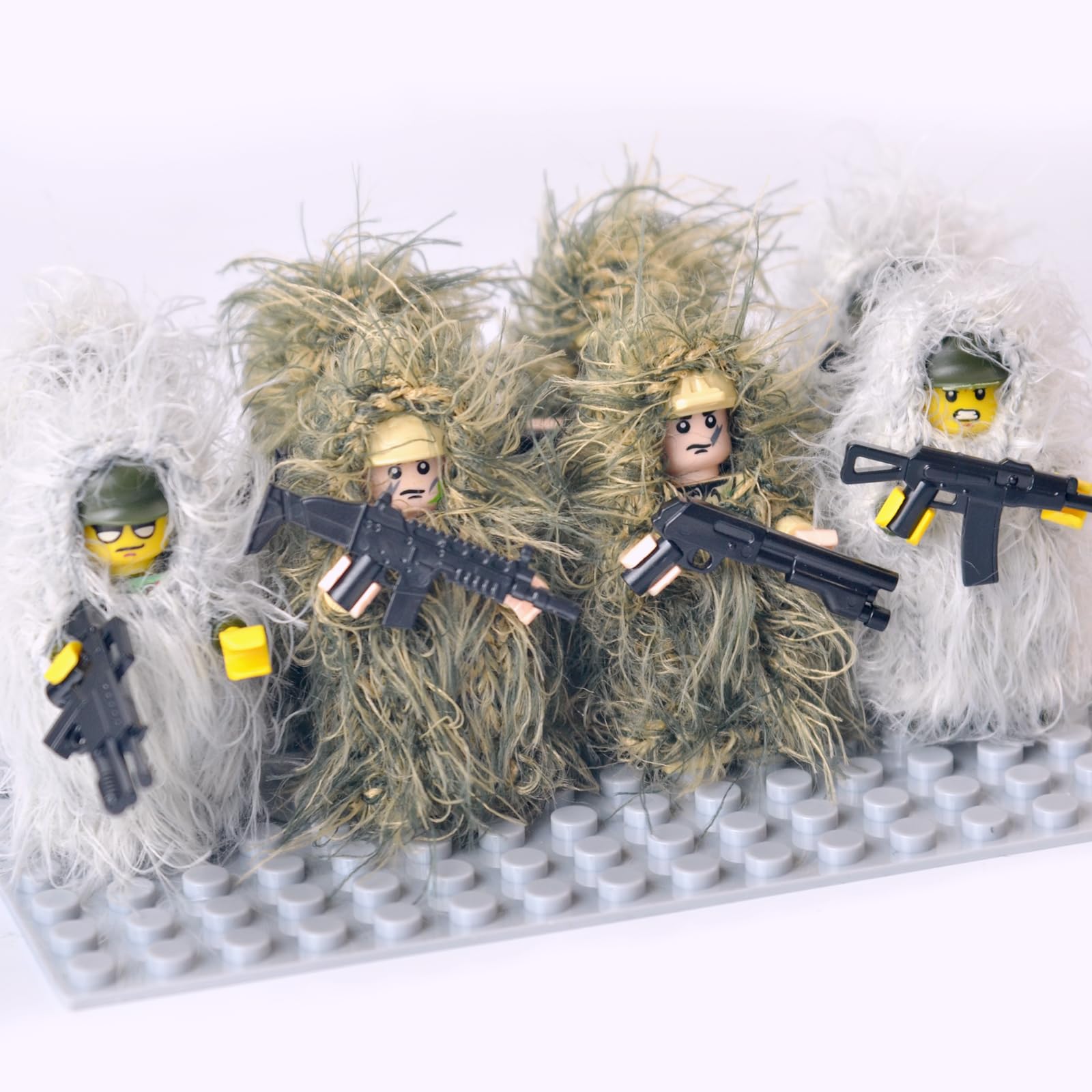 Leerfei snowfield fatigues minifigures offer poseable fun and durable play.