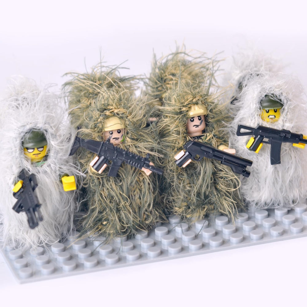 Leerfei snowfield fatigues minifigures offer poseable fun and durable play.