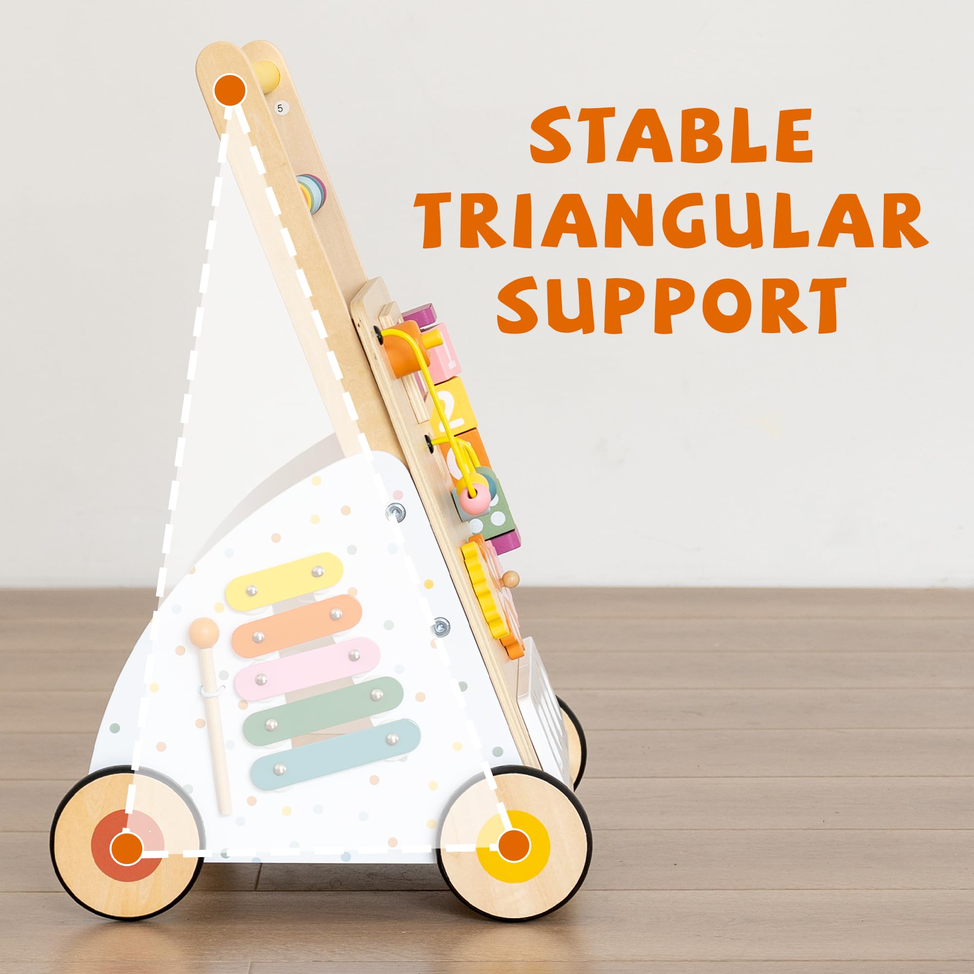 Leeshyah walker gears and bell – tactile gears and bells enhance sensory feedback.