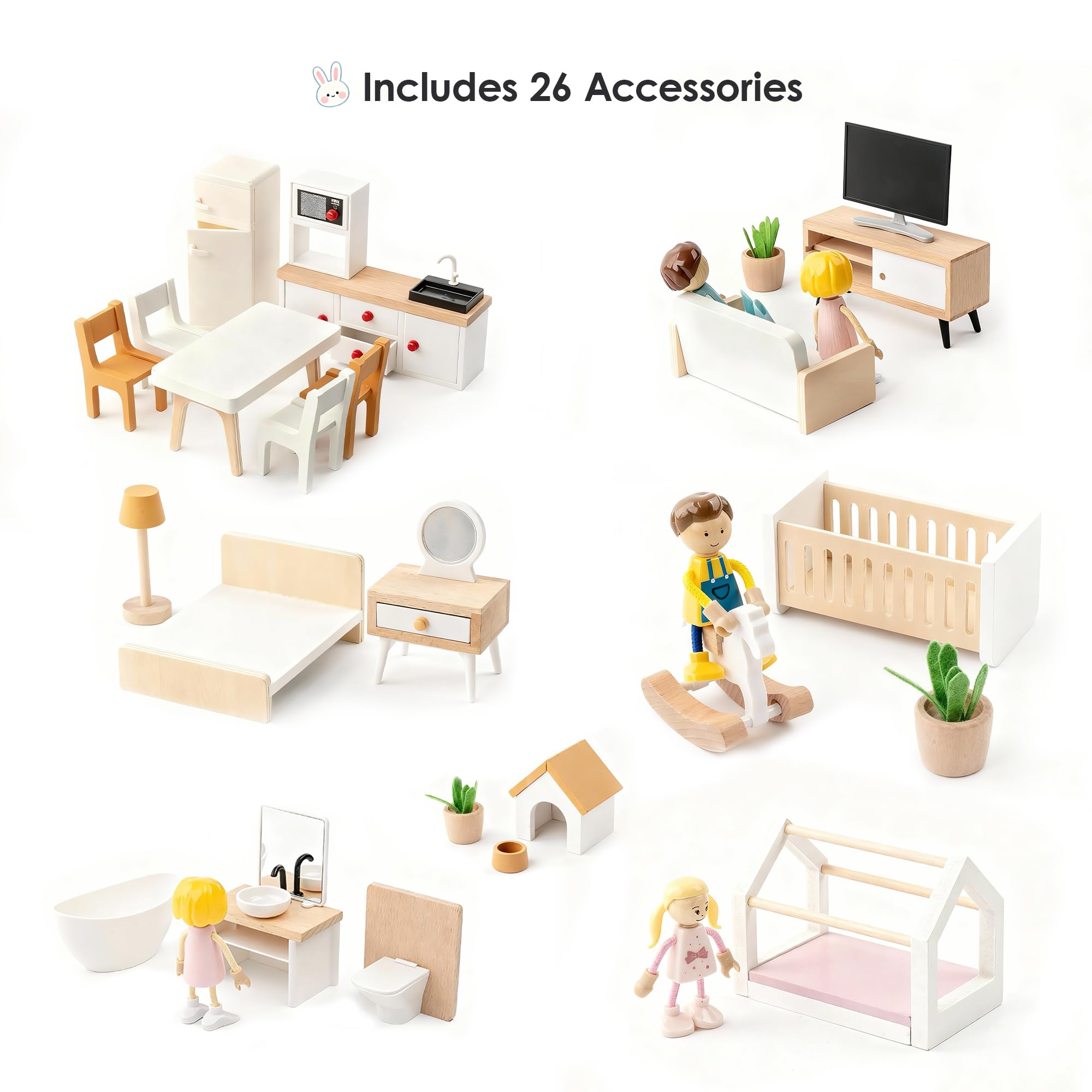 Leeshyah kitchen-dining area invites mealtime role-play and fine motor practice.