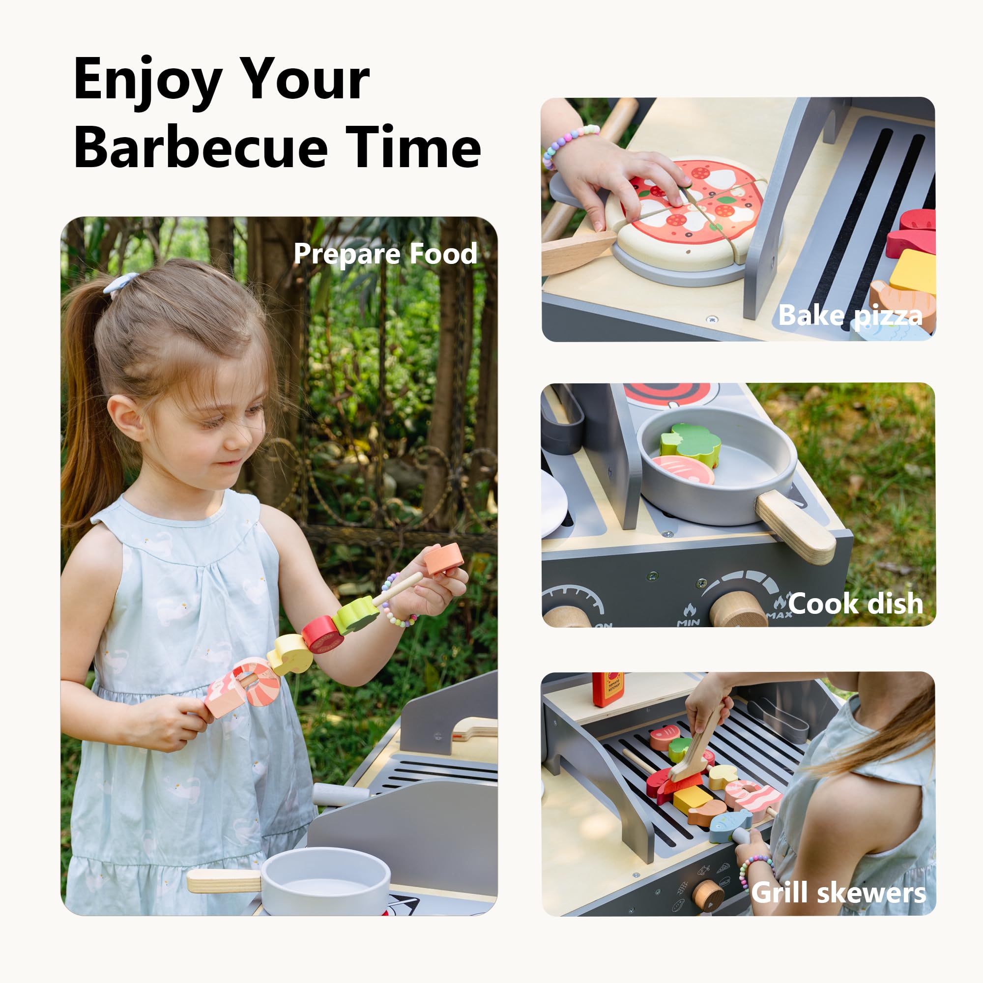 Leeshyah grill playset pieces close-up for realistic cooking pretend play.