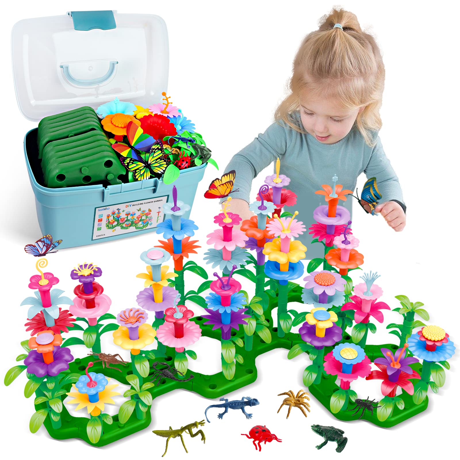 Leetous 156-piece insect garden building set for imaginative play and learning
