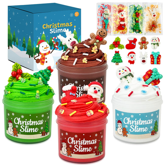 Leetous Christmas slime kit colors red, green, white, brown for festive play