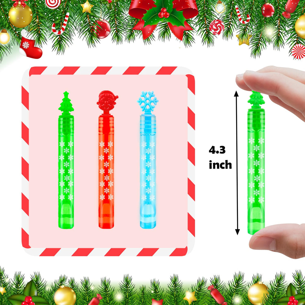 Leetous holiday bubble wands showcase Santa, trees, and snowflakes for gifting.
