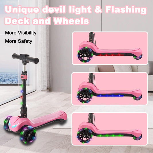 LEFELWEL scooter with rainbow lights enhances visibility during family park rides.